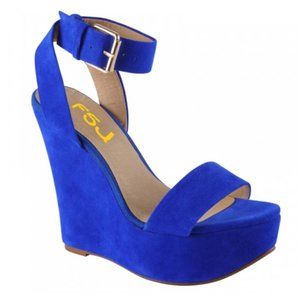 FSJ Royal Blue Platform Ankle Strap Slingback